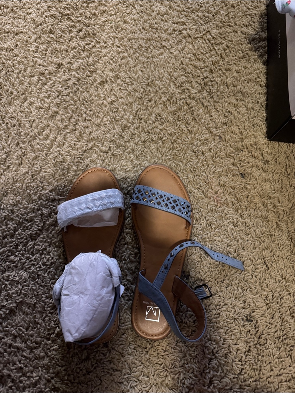 Material Girl Blue Laser-Cut Ankle-Strap Wedge Sandals